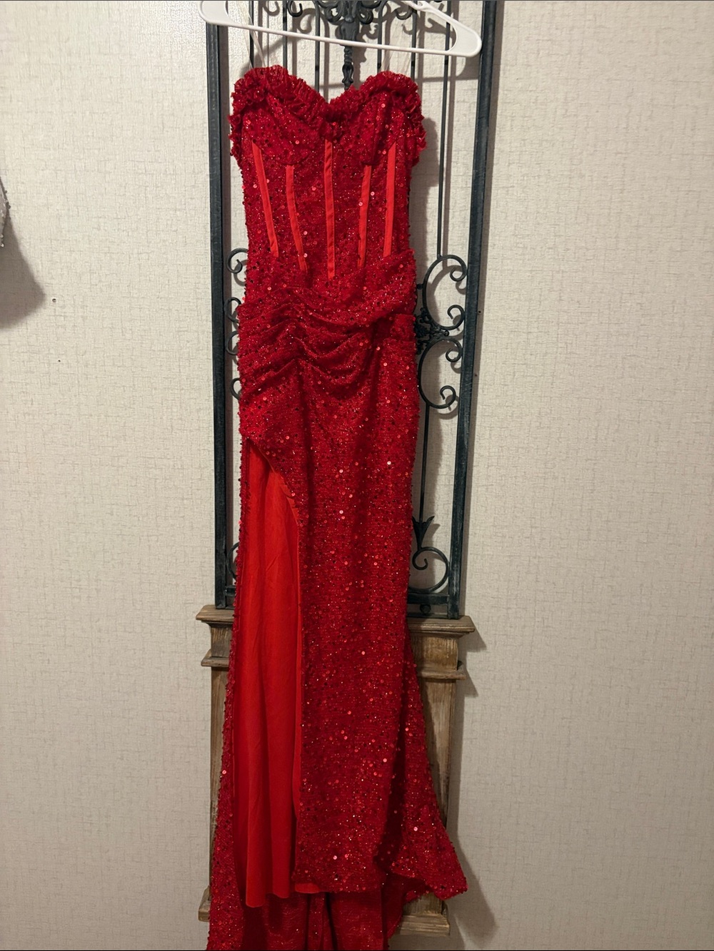Strapless Red Sequin Evening Gown